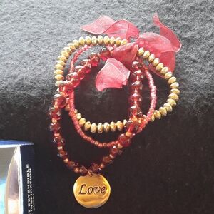 Elegant Red and Gold Beaded Bracelet Set